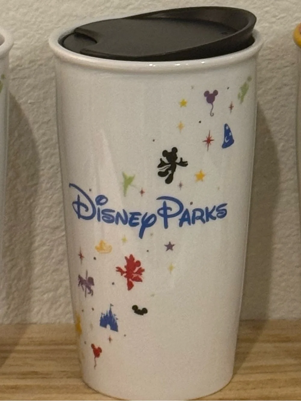 Disney Parks Starbucks White Ceramic Tumbler Cup 12 oz With Lid
